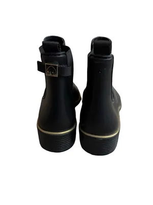 Kate Spade Black Rubber Chelsea Rain Boots Ankle Booties Gold Size 9 Women's thumbnail 5