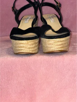 Kristin Cavallari x Chinese Laundry Black Suede Brandie Espadrille Wedge Sandals thumbnail 6