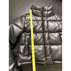 ALYA Black Faux Leather Puffer Jacket Cropped Funnel Neck Vegan PLM22-F300-BLK M thumbnail 2
