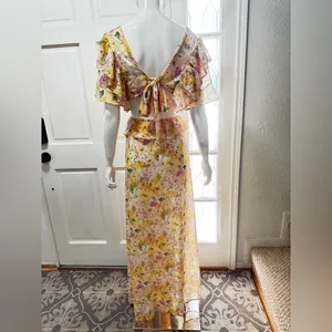 Vici Yellow Ruffle Sheer Maxi Chiffon Floral Maxi Dress Size Large J-51 thumbnail 11