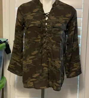 Wishful Park Camouflage Lace-Up Blouse thumbnail 1