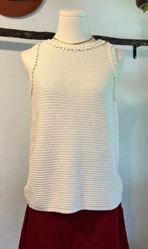 Ann Taylor White Cotton Crochet Knit Loose Bubble Trim Sleeveless Tank Vest Size Medium thumbnail 1