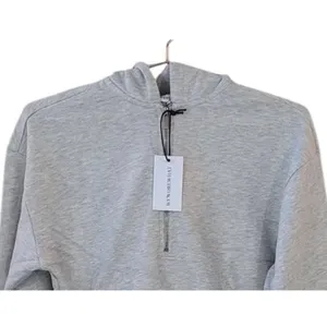 NWT WeWoreWhat Cropped Half Zip Fleece Cotton Hoodie Long Sleeve XS Heather Grey thumbnail 3
