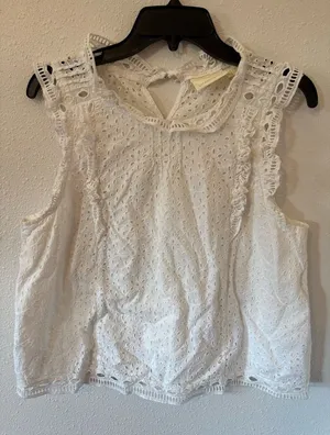 Anthropologie Maeve White Eyelet Ruffle Top thumbnail 1