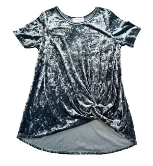 The Pants Store Crushed Velvet Tunic Women's Medium Knotted Short Sleeve Green thumbnail 1