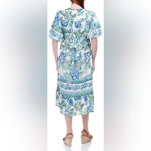 Figueroa & Flower Short Sleeve Floral Midi Dress white blue‎ size small thumbnail 2