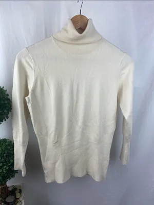 Banana Republic Silk Cashmere Blend Ivory Cream Long Sleeve Turtleneck Sweater M thumbnail 2