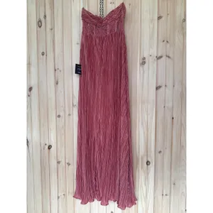 NWT Lulus Desme Rose Pink Satin Plisse Strapless Maxi Dress Holiday Party Size M thumbnail 8