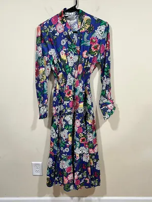 Maria B digital printed floral shirt dress boho smocked waist tiered S NWT thumbnail 5