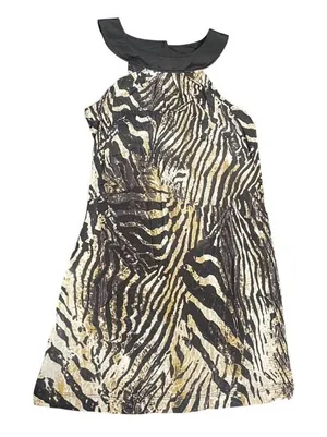 Guess Jeans Womens Zebra Animal Print Halter Neck Mini Dress Black Gold XS thumbnail 1