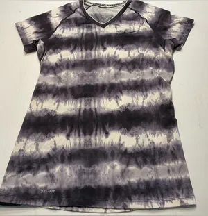 Nike Pro Combat Dri Fit Shirt Women Sz S Black White Tie Dye V Neck Fitted thumbnail 1