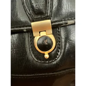 Vintage 80s Black faux leather satchel bag w/top handle detachable strap thumbnail 5