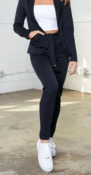💙BuffBunny‎ Boss Collection Navy VP Belted Pants Minimalist Athleisure thumbnail 1