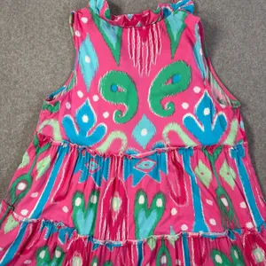 Crown & Ivy Women's Medium Ikat Tiered Ruffle V-Neck Sleeveless Dress Pink Blue thumbnail 9