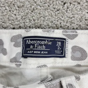 Abercrombie & Fitch Womens Mom Jeans 2 White Gray Leopard Raw Hem Slim Fit Denim thumbnail 11