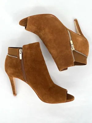 Marc Fisher Serenity Cognac Suede Peep Toe Stiletto Heel Ankle Booties Size 7M thumbnail 3