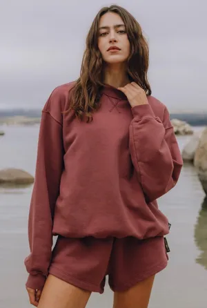 Daily Drills ‼️SOLD OUT‼️ Oversized Reversible Vintage Crew in Wine thumbnail 1