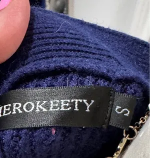 MEROKEETY Classic Navy Ribbed V-Neck Cardigan thumbnail 7