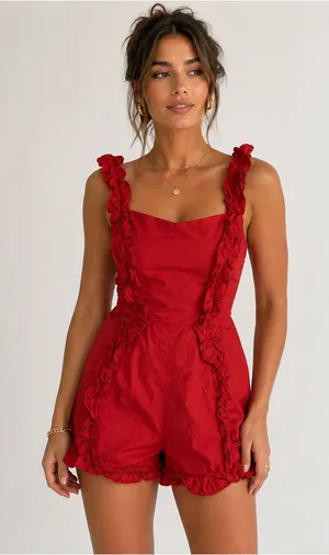 Urban Outfitters Red Ruffle Trim Sleeveless Romper S Boho Summer Playsuit thumbnail 1
