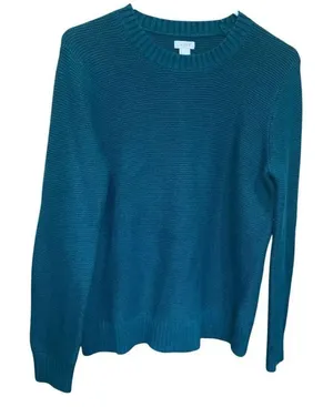 J. Crew Merino Wool Blend Textured Scoop Neck Knit Sweater Teal Medium #777 thumbnail 1