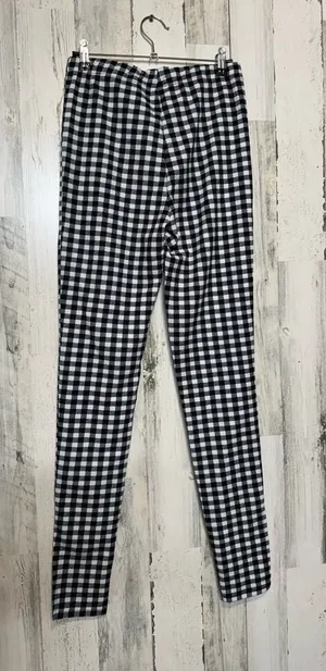 SHEIN Gingham Plaid Split Hem Skinny Leggings Womens S Black White High Rise thumbnail 1