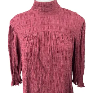 Ba&sh Women's Red Maroon Devis Smocked Turtleneck Babydoll Mini Dress Size S thumbnail 4