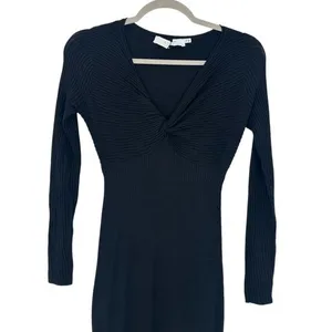ASTR The Label Black Ribbed‎ Knit Twist Front V Neck Midi Dress XS Date Night thumbnail 2