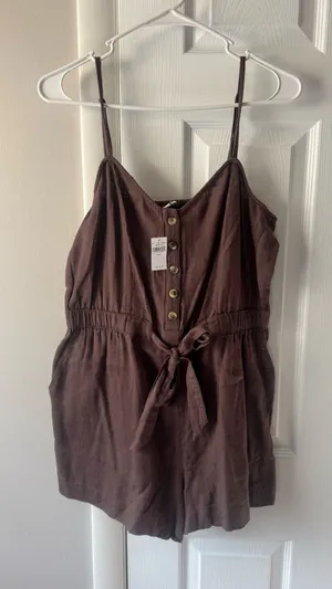 Aerie Romper plum purple button thumbnail 1