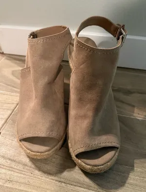 Merona Taupe Suede Open-Toe Espadrille Wedges thumbnail 1