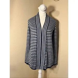 Talbots Navy Blue Off White Stripe Open Front Cardigan XS thumbnail 2
