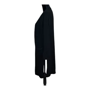 Long‎ Black Cardigan Duster Sweater Knit Open Front Pockets Cozy Layering small thumbnail 3