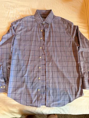 Peter Millar Summer Comfort Blue Glen Plaid Stretch Button Front Dress Shirt Men’s Large thumbnail 1