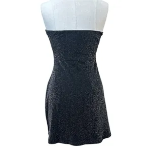 Meshki Aurelie Strapless Split Mini Dress in Black Shimmer Size X-Large Party thumbnail 6