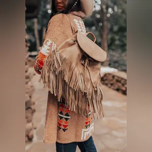 Grey Fringe Vegan Leather Drawstring Convertible Backpack by Metro Muse USA thumbnail 2
