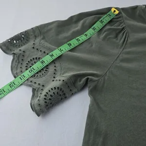 LOFT -1671 Short Eyelet‎ Sleeve Sage Green Top Medium thumbnail 5