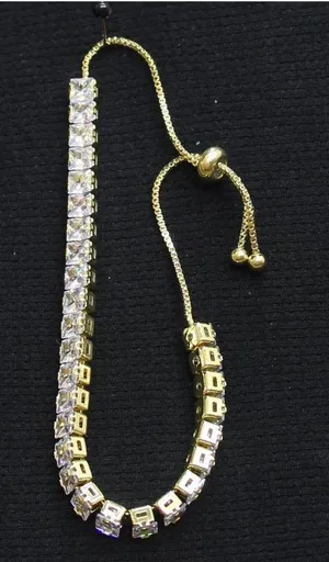 NEW Interlocking Slider Adjustable Tennis Bracelet Gold / Clear thumbnail 1