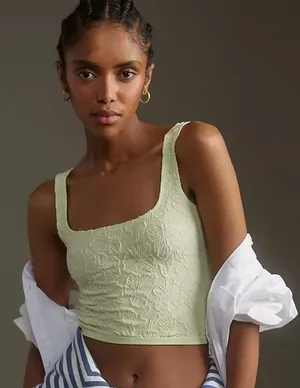 Anthropologie Light Green Hannah Seamless Textured Crop Tank S/M Floral thumbnail 1