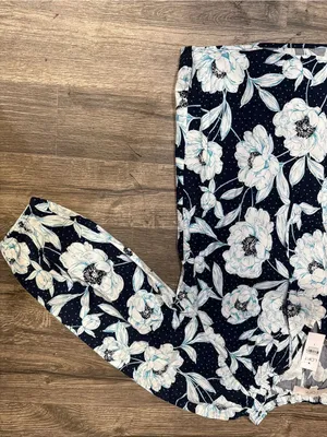 LOFT Floral Long Sleeve Blouse NWT Size S Navy White Elegant Top thumbnail 5