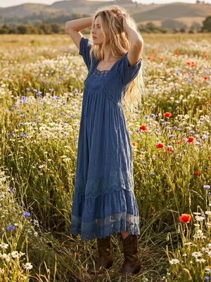 Free People Bohemian Cottage Americana Star Lace Calder Midi Dress Large thumbnail 2