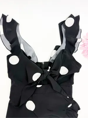 SNDYS. Morocco Mini Dress Black White Polka Dot Front Tie Cutout thumbnail 7