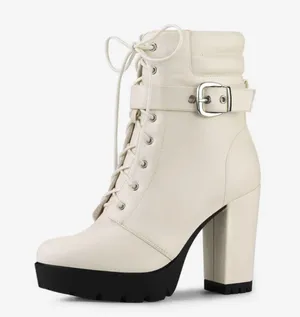 Allegra K Chunky Heel Combat Boots thumbnail 2