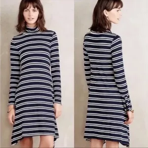 Anthropologie MAEVE Navy Blue White Striped Turtleneck‎ Jersey Knit Dress Small thumbnail 10