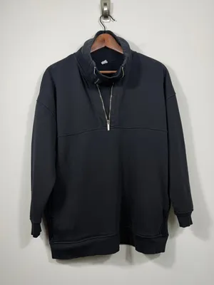 Old Navy Women’s Black Oversized Funnel Neck Quarter Zip Sweatshirt Medium thumbnail 1