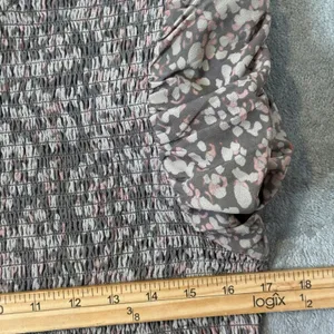 French Connection Smocked Mini Dress Ruched Sleeve‎ Size L Cottage Erika Drape thumbnail 9