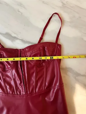 Silquee Red Faux Leather Corset Bustier Midi Dress Size Small thumbnail 6