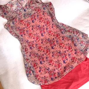 Superdry Floral Chiffon Mini Dress Pink Flutter Sleeve Layered Size Small thumbnail 8