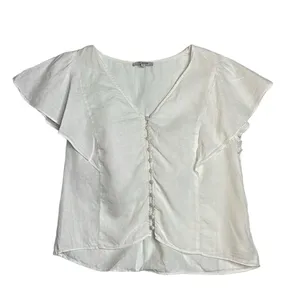 Madewell Flutter Sleeve Linen Ivory Blouse Button Front Size 10 thumbnail 2