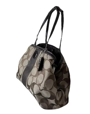 Coach Khaki and Mahogany Stripe Signature Kisslock Carryall Bag F19190 thumbnail 1