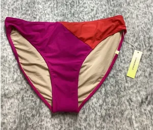 Summersalt High Leg Mid Rise Bikini Bottom‎ Hibiscus Lava Pink Red Size 4 NWOT thumbnail 1