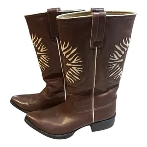 Bye Mexicana Boots Brown 8.5 Women Sun Inlay Western Cowboy Leather Boots 39 thumbnail 2